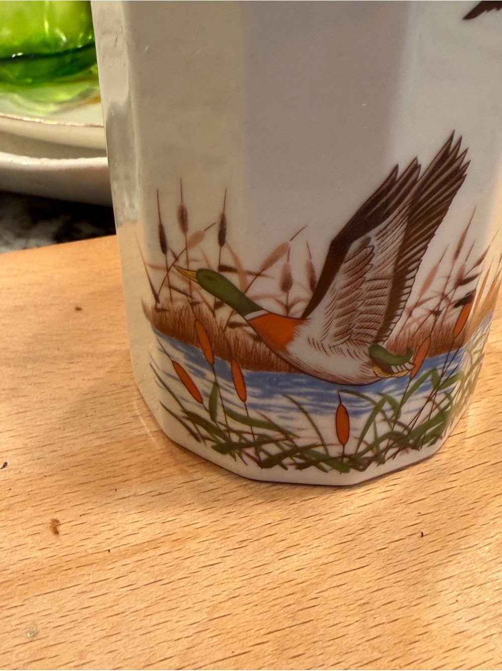 Otagiri Ceramic Mallard Duck Vase in White, Green, Brown and Blue